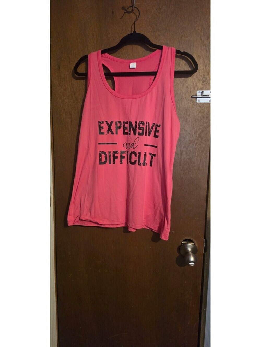 Pink Sleeveless Tank Top with 'Expensive and Difficult' Print, XL